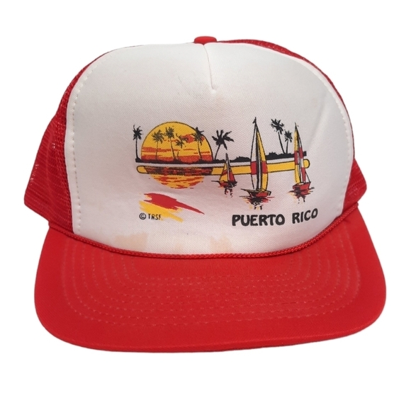 Vintage 80s Puerto Rico Snap Back Foam Trucker Hat Baseball Cap - Picture 1 of 10